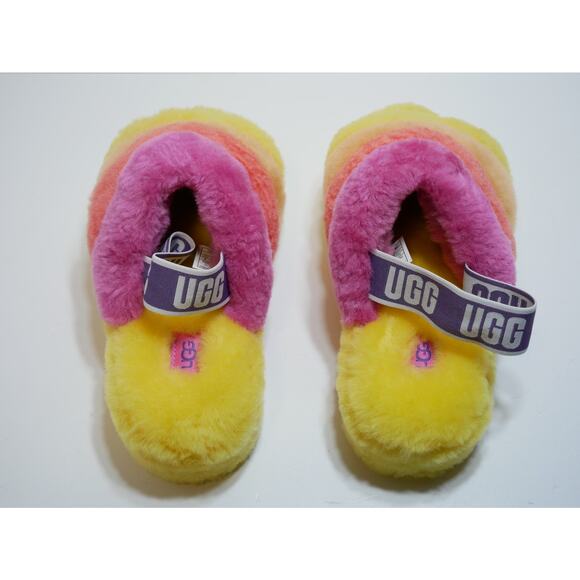 NEW UGG FLUFF YEAH SLIDES SLIPPERS SHEEPSKIN RAINBOW 1097169 WOMANS SIZE - 5 - Picture 3 of 6